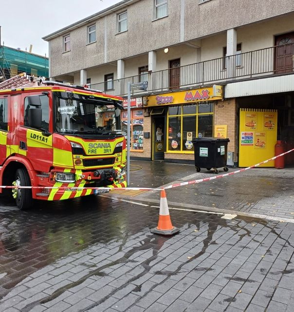 The cordoned off scene outside Longford restaurant Pizza Max.