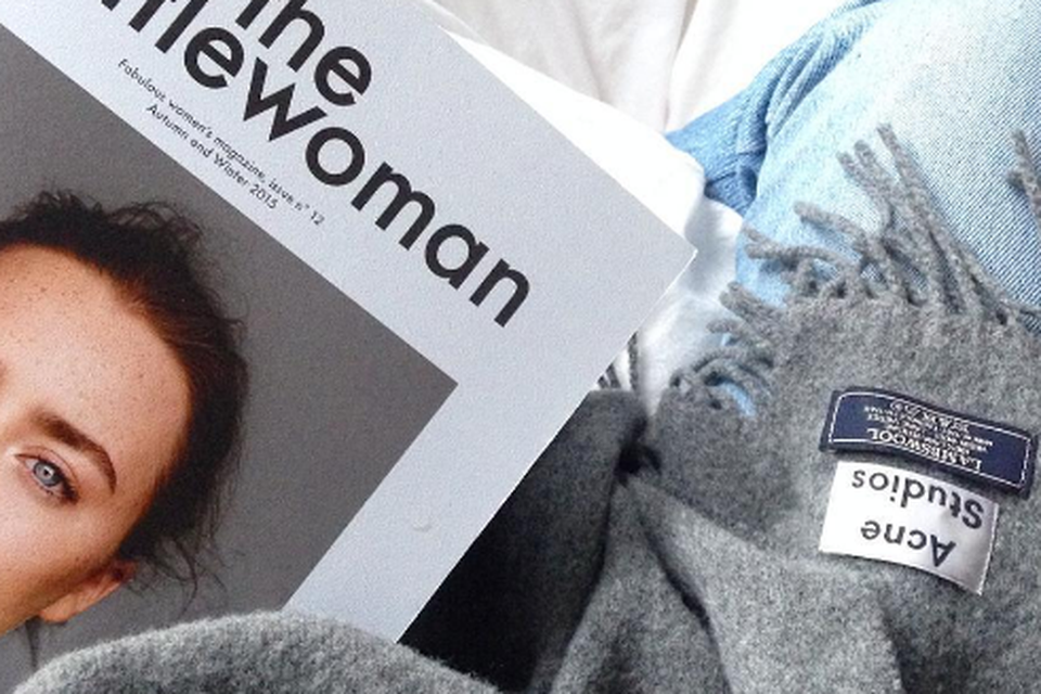 Magazines and a cosy Acne scarf. Photo: Siomha Connolly Instagram