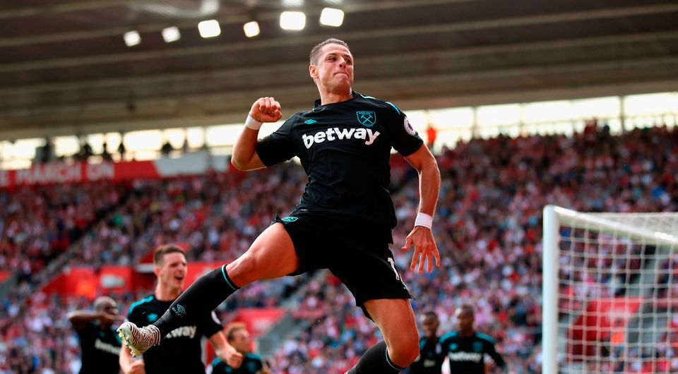 Javier Hernandez of West Ham United celebrates scoring his sides second goal   Photo: Getty
