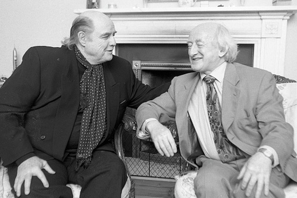 Marlon Brando meeting the then arts minister Michael D Higgins in Shanagarry House, Cork, during the filming of the unfinished 'Divine Rapture' film. Photo: Independent News and Media/Getty Images