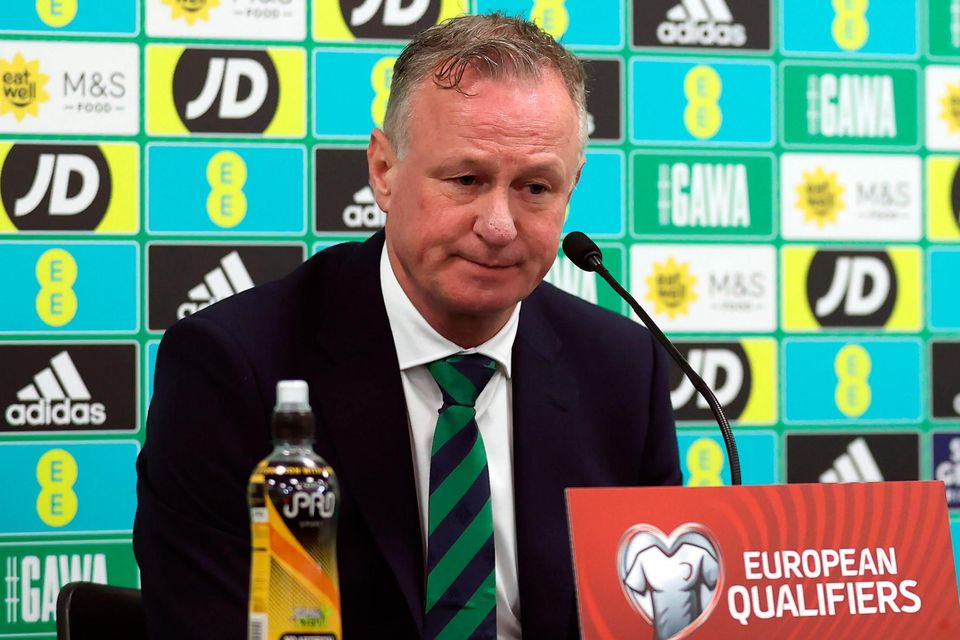 Northern Ireland manager Michael O'Neill in a press conference following the UEFA Euro 2024 Group H qualifying match at Windsor Park Stadium, Belfast.