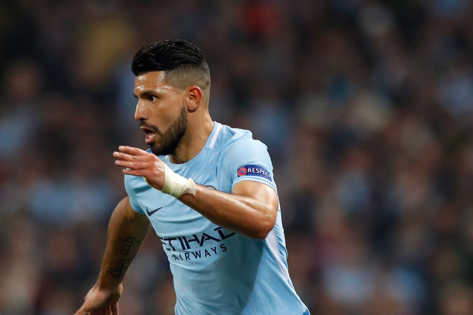 Manchester City' striker Sergio Aguero has returned to training after last month's car crash in which he injured ribs.