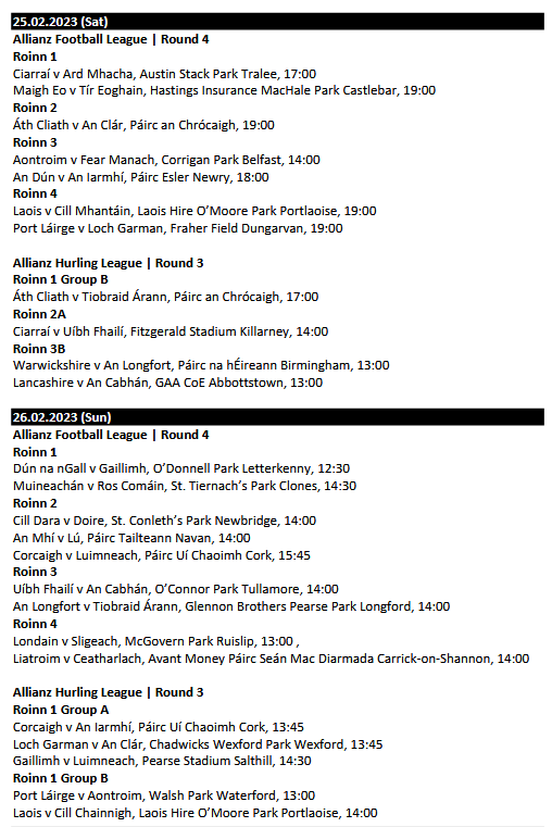 Cork GAA on X: The fixtures for the Allianz Leagues 2023 have been  confirmed today following the release of the GAA Master Plan for 2023.   #SportsDirectIreland #BorntoPlay   / X