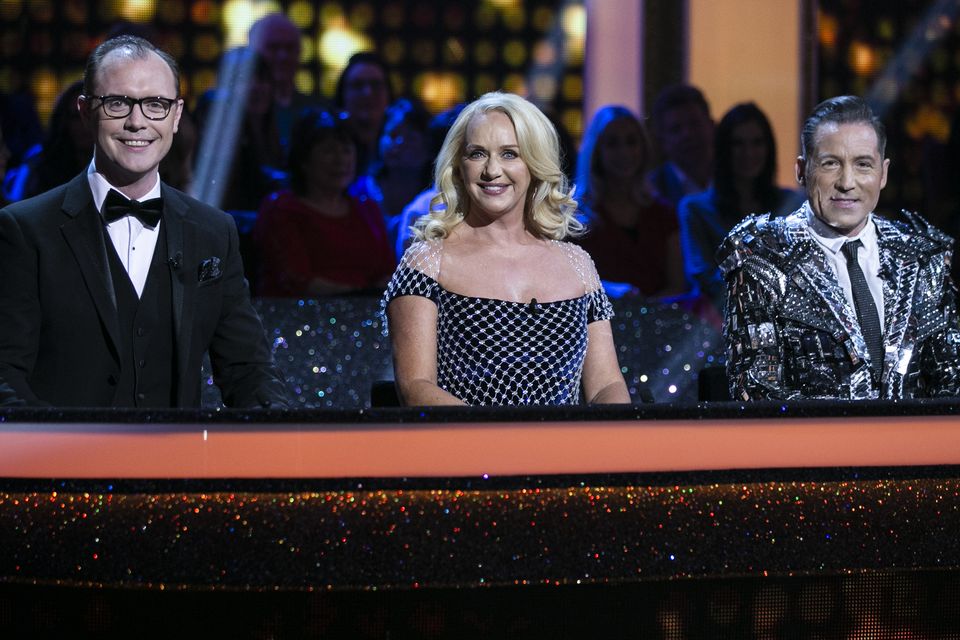 Judges Brian Redmond Lorraine Barry and Julian Benson during the first live show of Dancing With The Stars