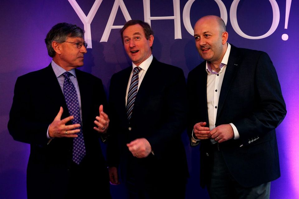 Taoiseach Enda Kenny (centre) with Ken Goldman CFO, Yahoo! (left) and Patrick Scully, MD of Yahoo EMEA operations, at the official opening of Yahoo EMEA's new offices in Dublin. Photo: Brian Lawless/PA Wire