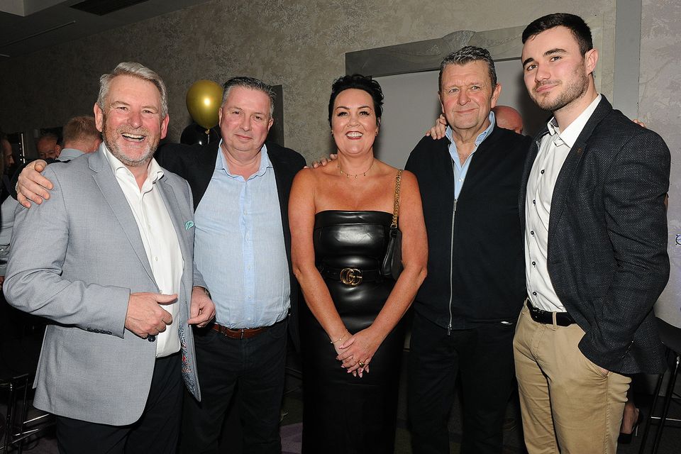 Ben Murphy, John Coogan, Debbie Olemia (LG), Kevin O'Riordan and Michael Briscoe at the Joyces 80th anniversary celebrations in the Ferrycarrig Hotel. Pic: Jim Campbell