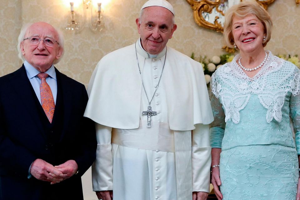 Pope Francis with President Michael Higgins and wife Sabina Coyne in 2018