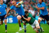 thumbnail: Italy's Sergio Parisse is tackled by Jamie Heaslip during yesterday's Pool D clash at the Olympic Stadium GETTY IMAGES