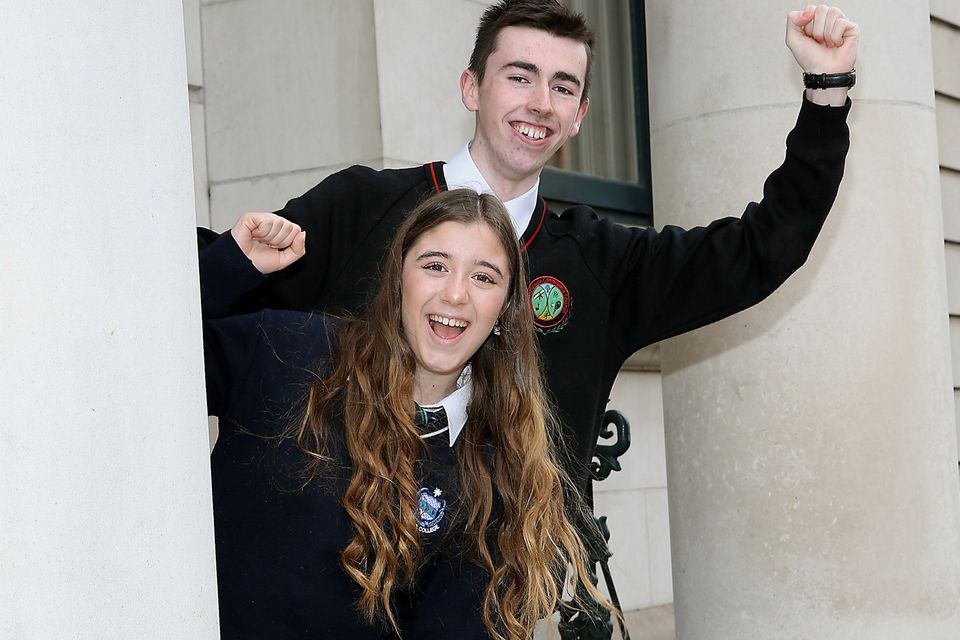 Students Glen Masterson from Luttrellstown Community College -Winner of the Tourism category and  The winner of The Language Category Ana Isabel Camara Gtuierrez – Our Lady’s College, Drogheda pictured as they picked up their awards at the AIB Careers Skills Competition by CareersPortal  Awards at Number 6  Kildare Street,Dublin.
Picture Brian McEvoy
