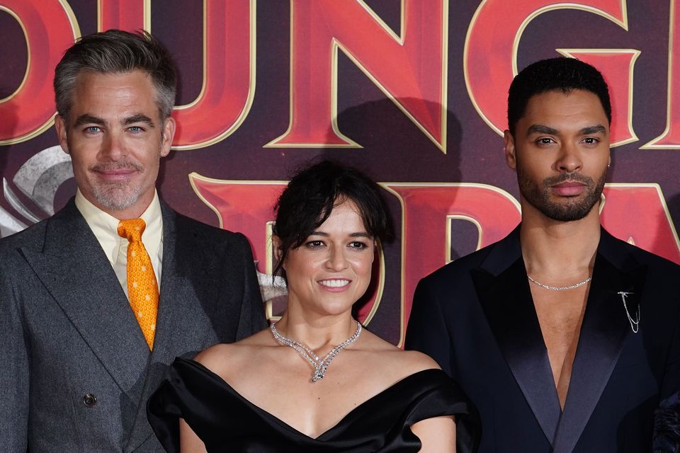 Chris Pine, Michelle Rodriguez, and Rege-Jean Page attending the UK premiere of Dungeons and Dragons: Honor Among Thieves (Ian West/PA)