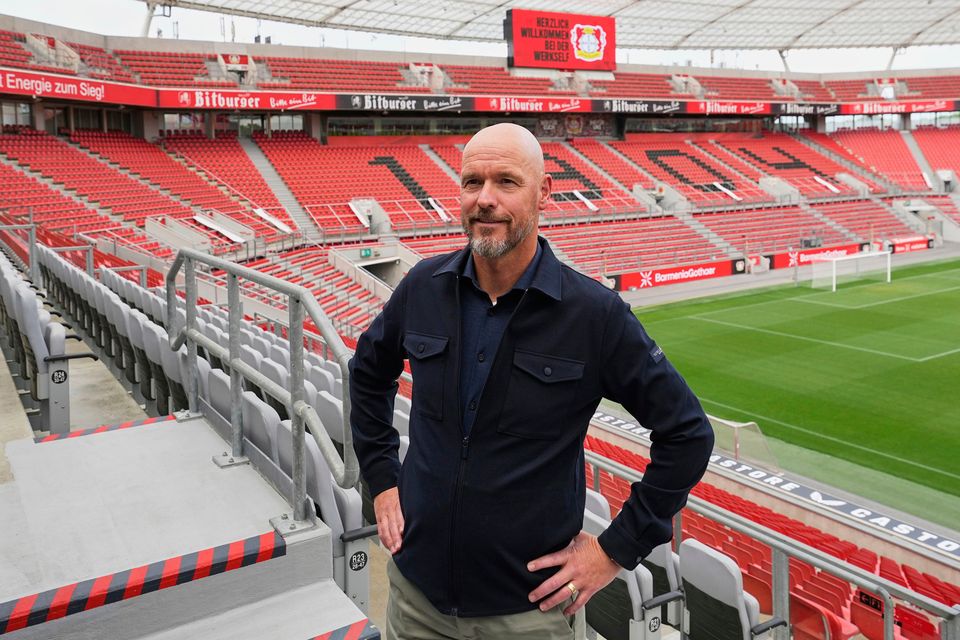 Erik ten Hag poses during his presentation as new head coach of Bundesliga soccer club Bayer 04 Leverkusen at the BayArena stadium in Leverkusen, Germany