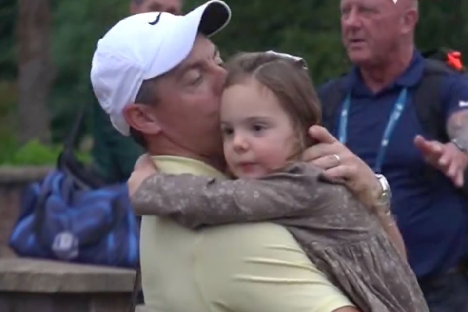 BMW PGA Championship: Rory McIlroy comforted by daughter Poppy and wife Erica following play-off loss