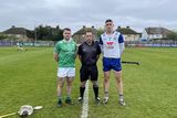 thumbnail: London captain Jack Goulding, match referee Tarlach Conway and Wicklow captain Conor McNally. 