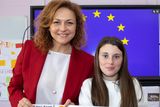 thumbnail: Rathgarogue school Europe day. From left; Charis Christodoulidou Cypriat Ambassador and Millie Young with her project on Cyprus. Photo; Mary Browne