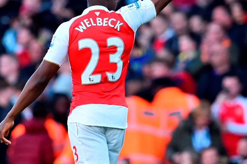 Arsenal striker Danny Welbeck celebrates scoring the winning goal. Photo: Getty