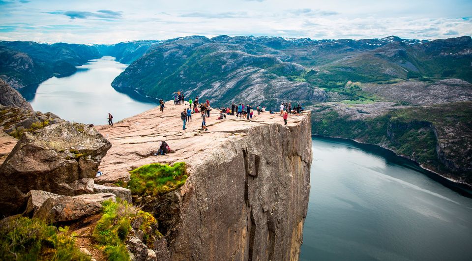 NORWAY: Preikestolen or Prekestolen, also known as Preacher's Pulpit or Pulpit Rock, in Norway.