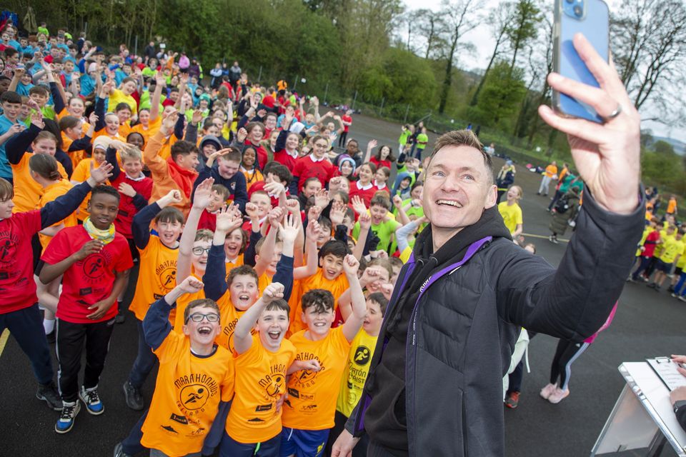 Olympian David Gillick takes a selfie at the Marathon Kids Run in Ballymore Eustace GAA. Photo: Michael Kelly