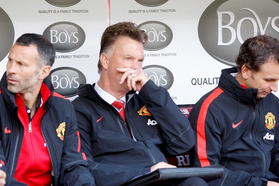 Manchester United boss Louis van Gaal, centre, endured a frustrating afternoon at Burnley