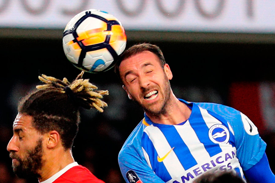 Brighton's Glenn Murray (right) and Middlesbrough's Ryan Shotton battle for the ball in the air during their FA Cup clash. Photo: Owen Humphreys/PA