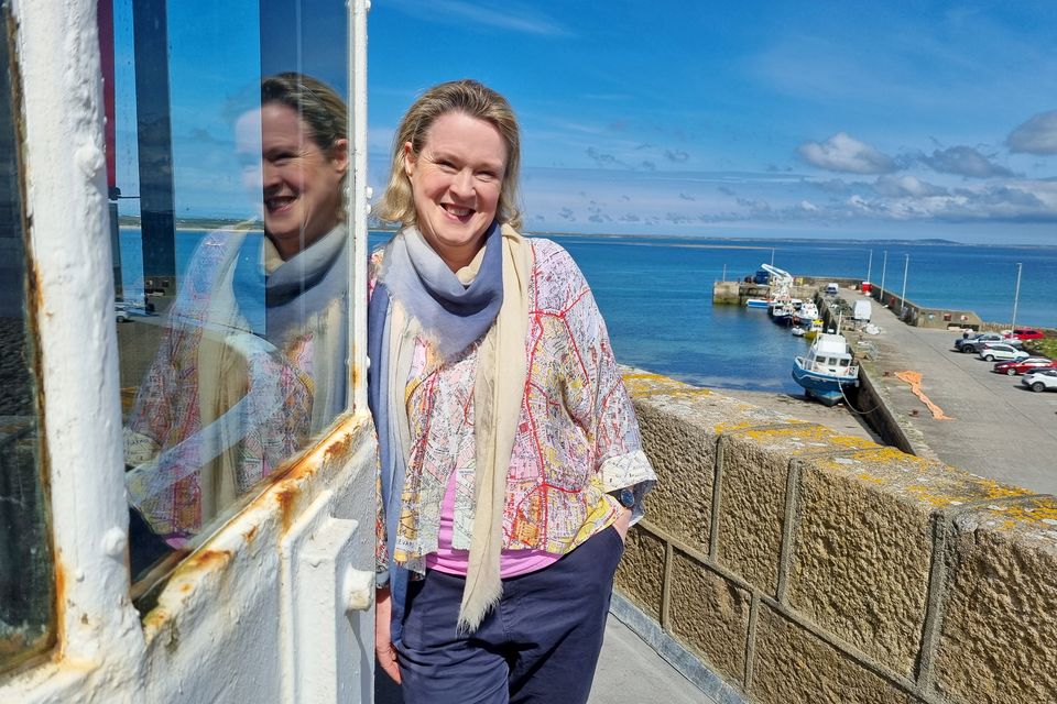 Sarah Webb at Blacksod Lighthouse. Photo: Fergus Sweeney 
