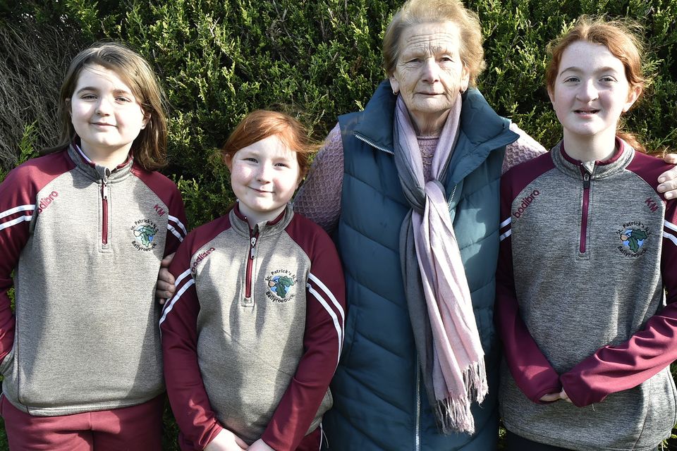 Kit Kennedy with granddaughters Dani, Kate and Anne during the 'Grandparents Day' in Ballyroebuck NS. Photo: Jim Campbell