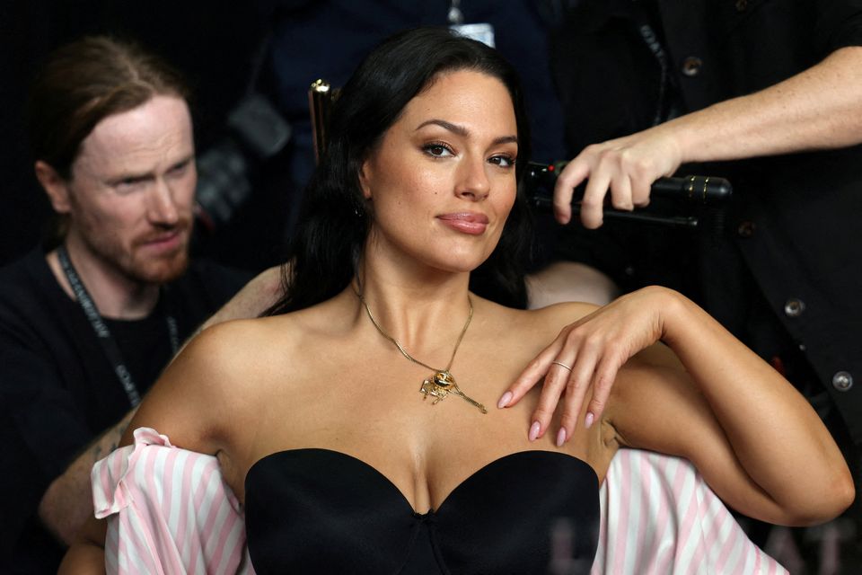 Model Ashley Graham is prepared backstage ahead of the 2024 Victoria's Secret Fashion Show in New York City, U.S., October 15, 2024. REUTERS/Andrew Kelly