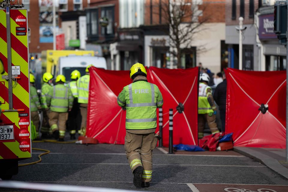 Emergency services at the scene where multiple people were transported to hospital following a road traffic incident, on Main Street in Bray, County Wicklow. Photo: Damien Storan.