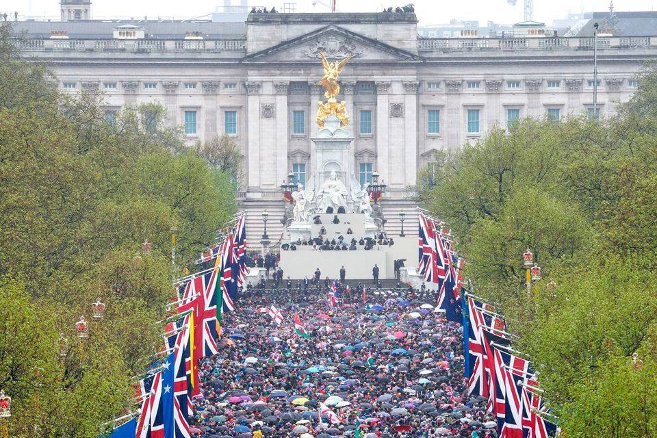 The flags of various British Commonwealth nations line the route after the coronation ceremony of King Charles and Queen Camilla in London. Photo: PA