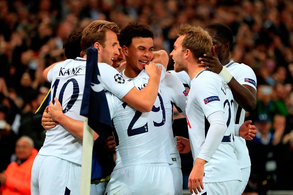 Dele Alli (centre) celebrates scoring for Tottenham against Real Madrid on Wednesday night Photo: Mike Egerton/PA Wire