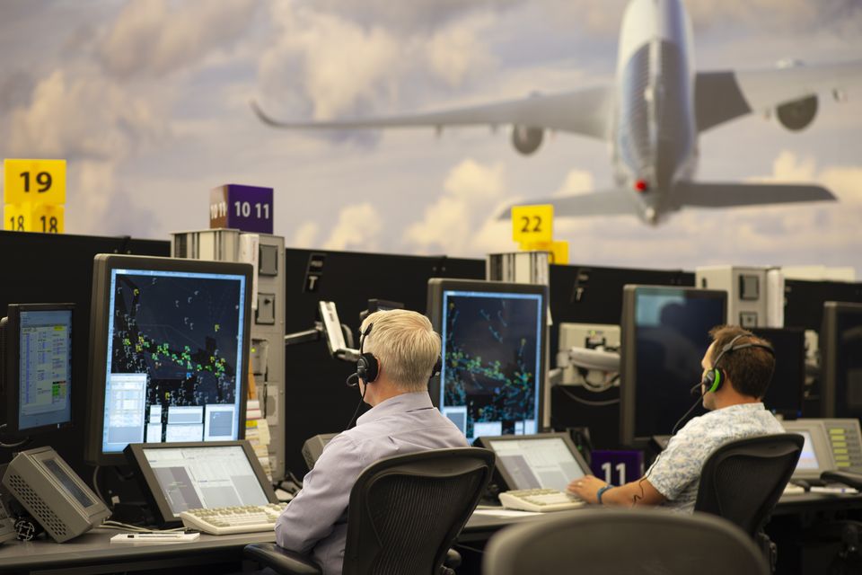 Air traffic controllers at NATS' huge Swanwick Centre in England