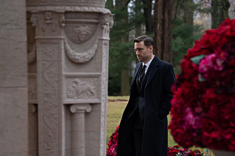 Roman Roy (Kieran Culkin) faces his late father Logan’s ghastly mausoleum in Succession. Photo: Sky/HBO