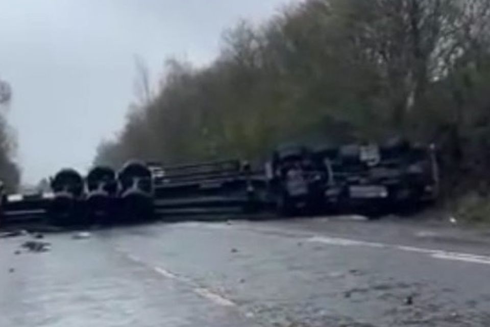 The lorry overturned in the accident.