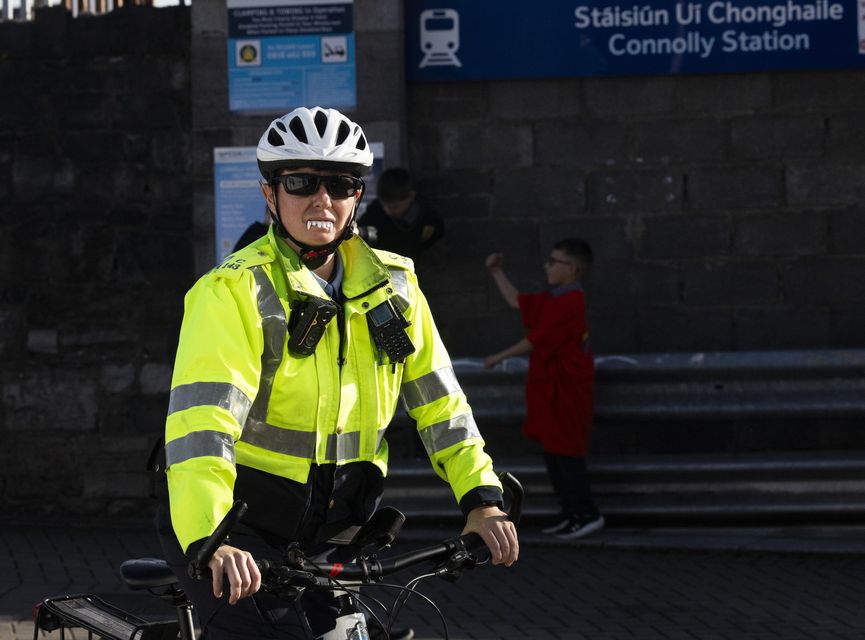 A member of the gardaí gets into the Halloween spirit at the launch of the Big Scream Festival. Pic: Sam Boal /Collins Photos