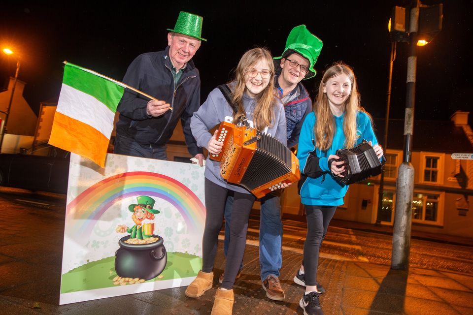 Getting ready for the 2024 St Patricks Day Festival in Abbeyfeale was Vincent Sheehy from 'Fleadh By The Feale' with local musicians Laura, Kevin and Tessa O’Donnell, pictured last Wednesday night in Leens Hotel, Abbeyfeale.