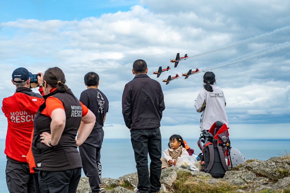 Bray Air Display. The Royal Jordanian Falcons watched from the top of Bray Head. Photo: Leigh Anderson