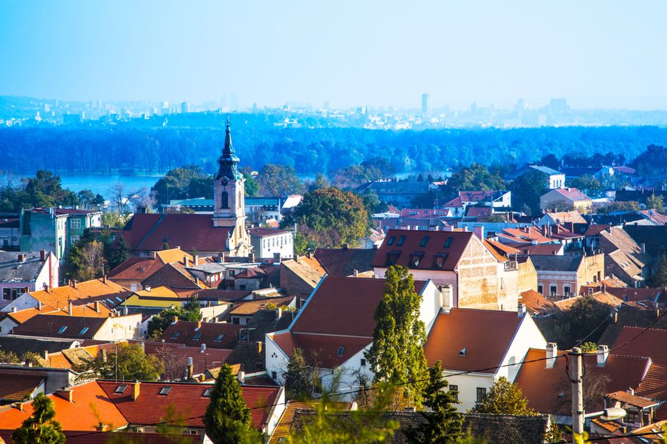 The lively suburb of Zemun, with the centre of Belgrade in the background