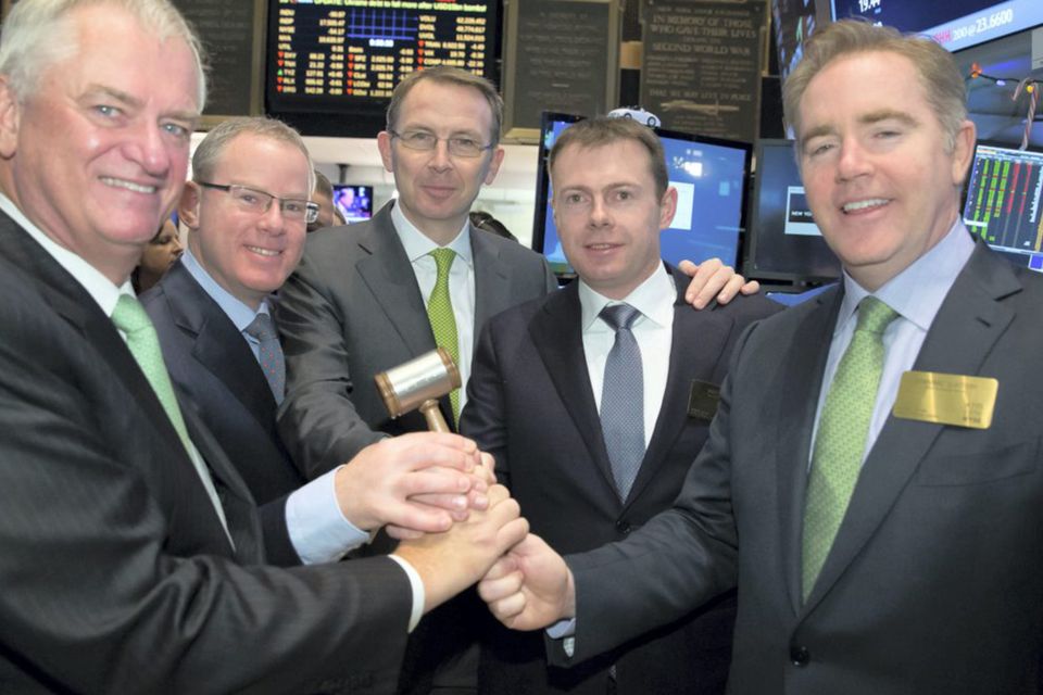 Avolon chairman Denis Nayden, chief operating officer Tom Ashe, chief commercial officer John Higgins, chief financial officer Andy Cronin and chief executive officer Domhnal Slattery on the New York Stock Exchange yesterday