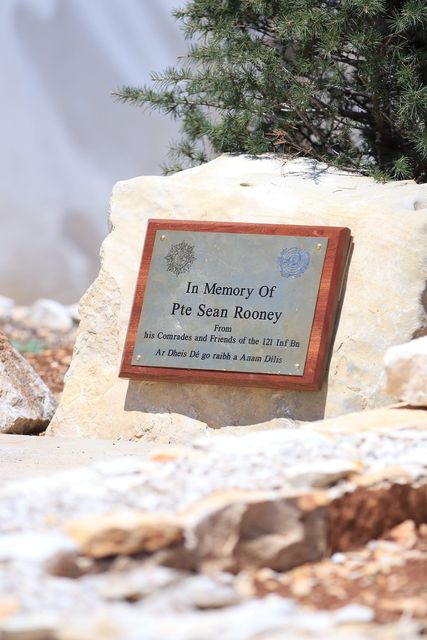 The memorial to Pte Seán Rooney which was unveiled at Camp Shamrock, Lebanon earlier this month. Photo: Mark Young Media