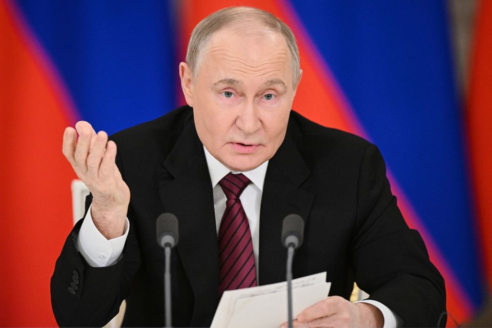 Russian president Vladimir Putin speaks to journalists in the Grand Palace at the Kremlin in Moscow. Photo: AP