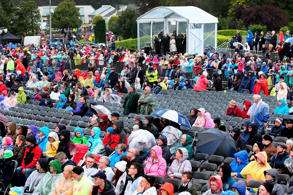 Empty seats as Pope Francis addresses the crowd after he arrived at Knock Shrine.
Pic Steve Humphreys
26th August 2018