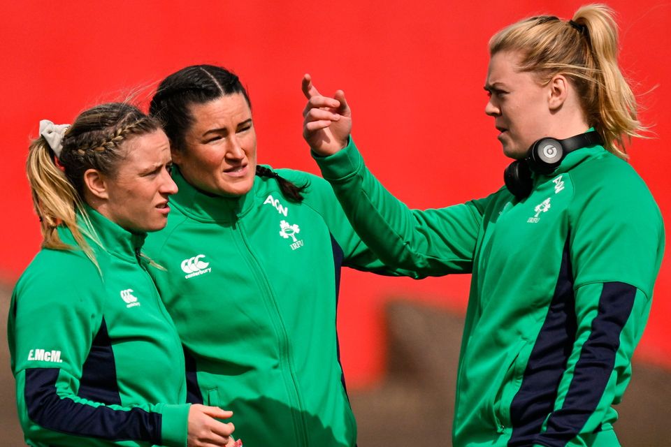 Ireland co-captains Edel McMahon (left) and Sam Monaghan (right) with team-mate Christy Haney