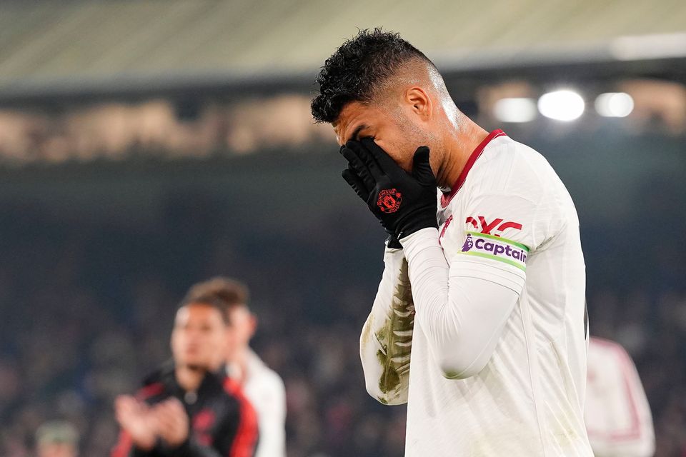 Manchester United's Casemiro reacts following the Premier League match at Selhurst Park. Photo: PA Wire