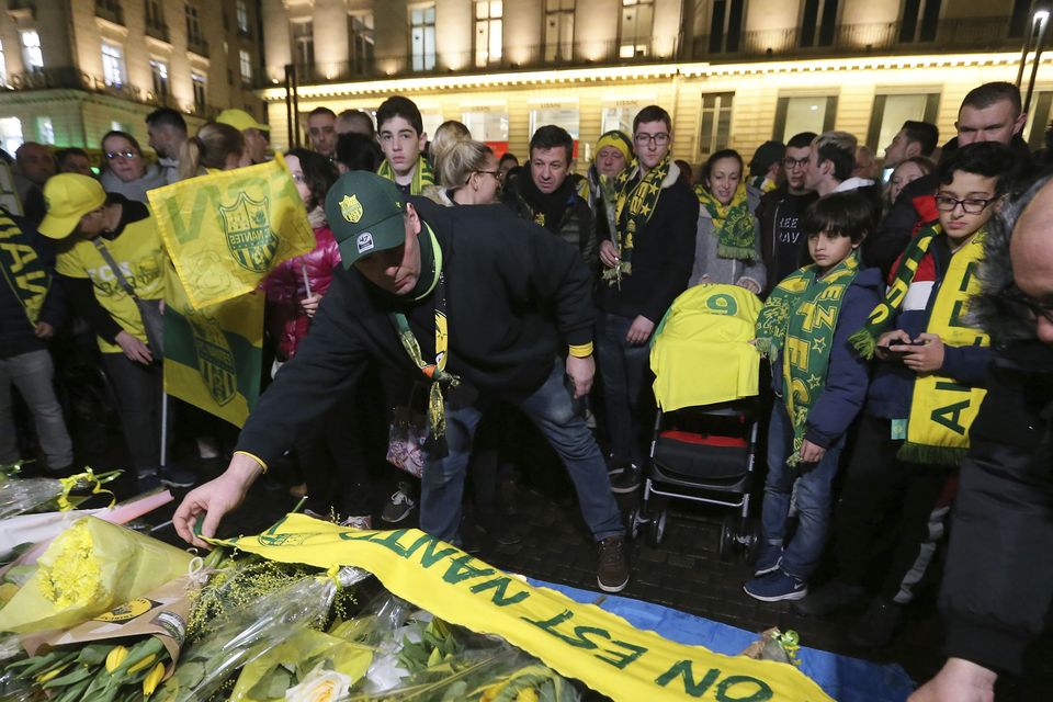 Supporters gather to pay tribute to Argentinian soccer player Emiliano Sala, in Nantes, western France (David Vincent/AP)