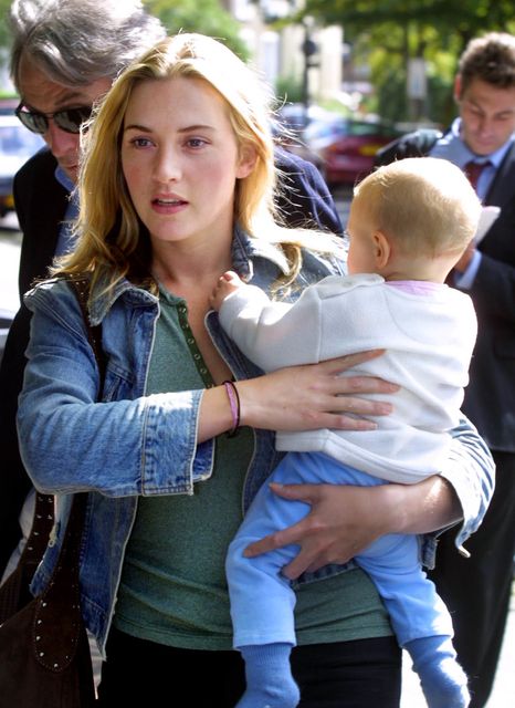 Kate Winslet and baby Mia leave their home in Islington, London (Peter Jordan/PA)