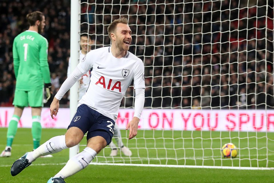 Tottenham’s Christian Eriksen scored after only 11 seconds against Manchester United (Adam Davy/PA)