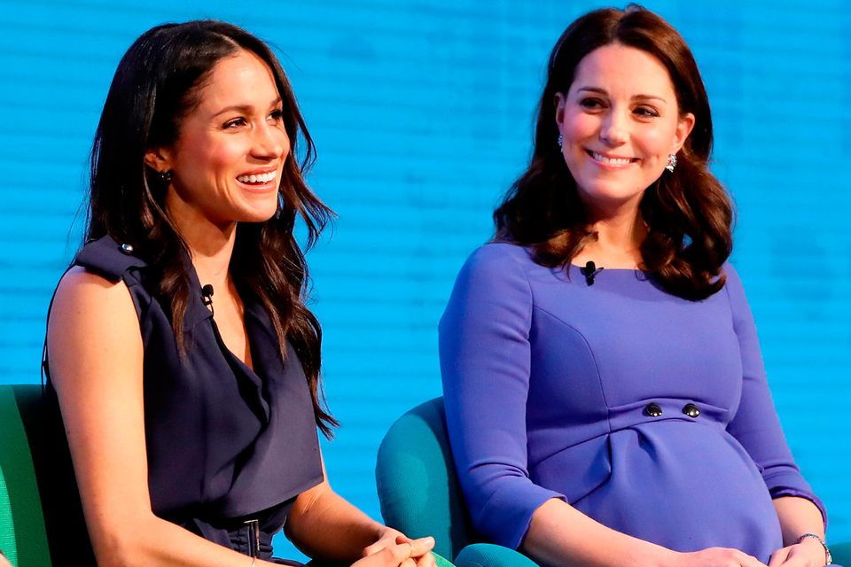 (L-R) Meghan Markle and Catherine, Duchess of Cambridge attend the first annual Royal Foundation Forum held at Aviva on February 28, 2018 in London