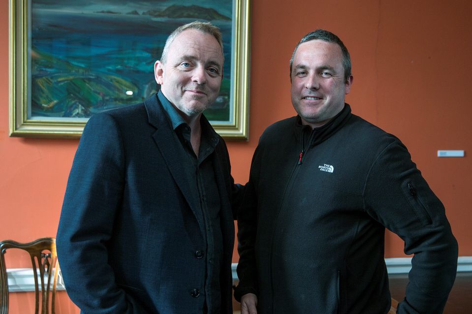 Dennis Lehane (left) with ‘Love/ Hate’ creator Stuart Carolan in Dublin last night
