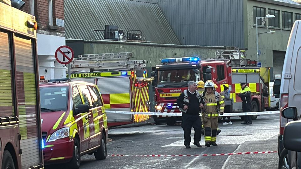 Emergency services at the scene of the suspected explosion at Little Britain Street in Dublin's north city. Photo: Owen Breslin