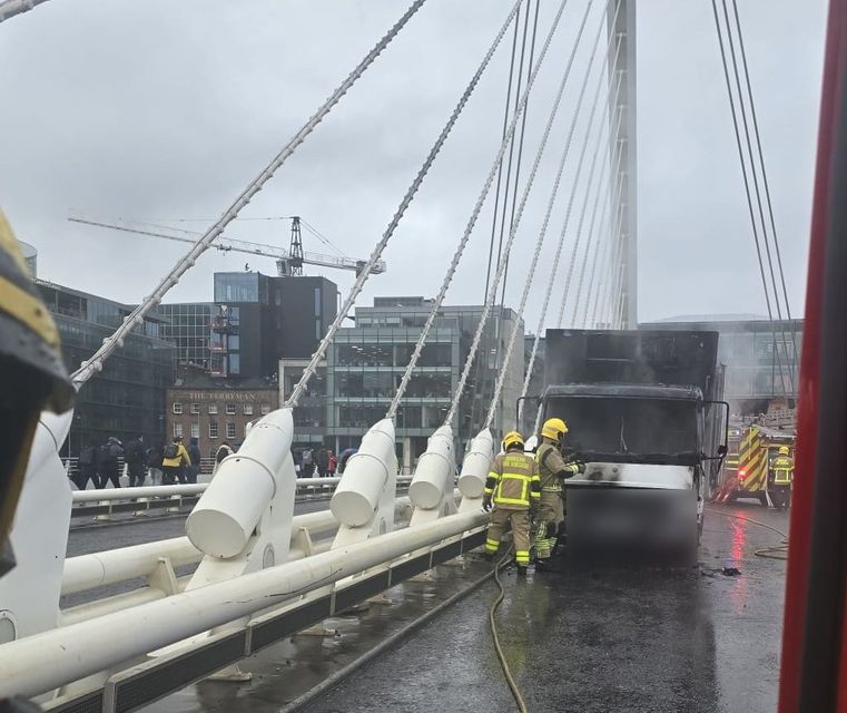 The blaze on the Samuel Beckett Bridge