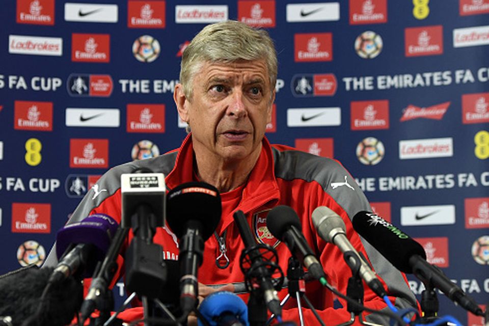 ST ALBANS, ENGLAND - MAY 24:  Arsene Wenger the Arsenal Manager during his press conference at London Colney on May 24, 2017 in St Albans, England.  (Photo by David Price/Arsenal FC via Getty Images)